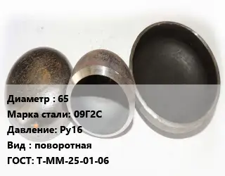 Заглушка стальная 65 Сталь: 09Г2С Ру16 поворотная ГОСТ: Т-ММ-25-01-06